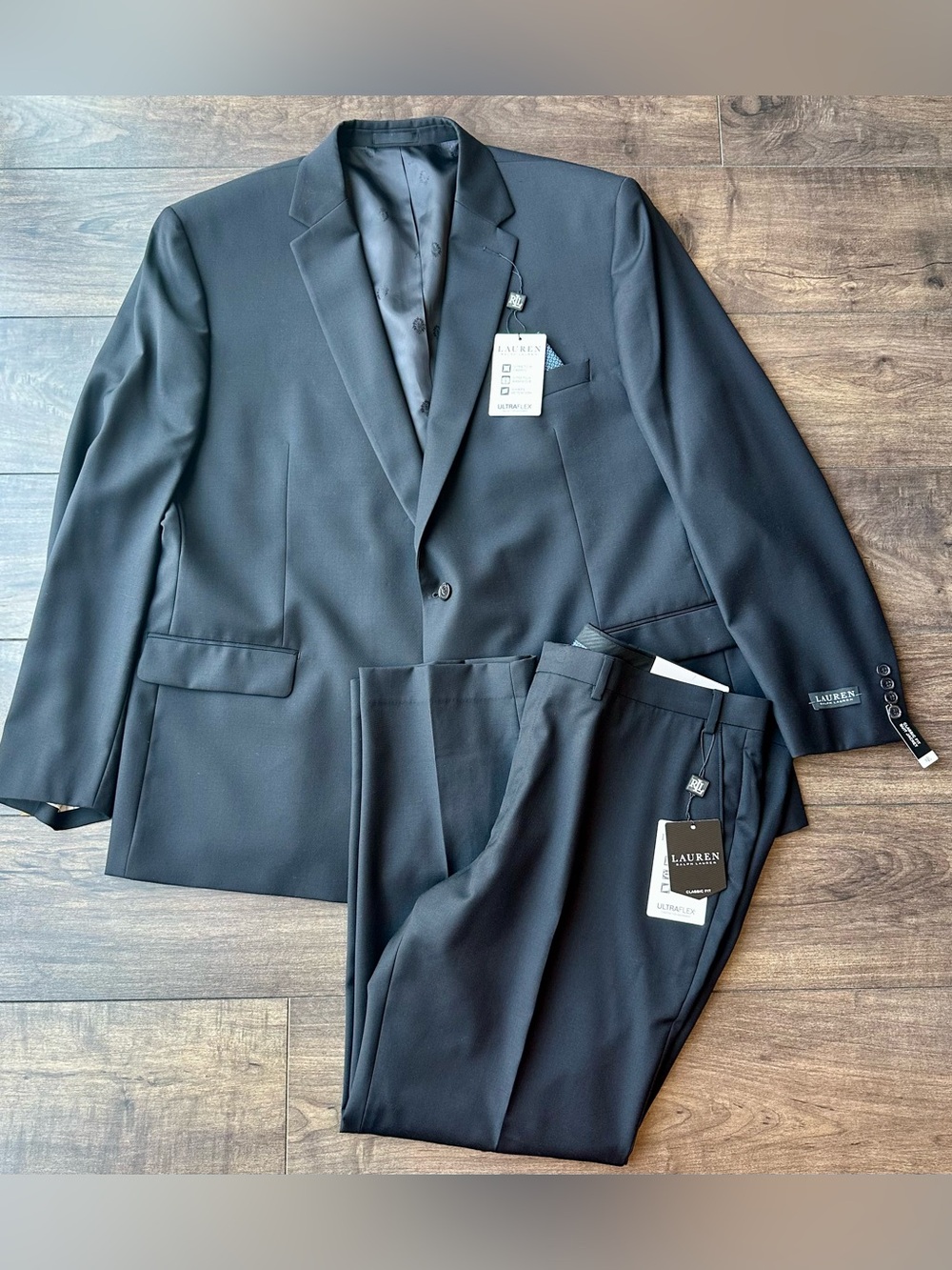 Lauren Ralph Lauren Suit 52L 44Wx30L NWT Black UltraFlex Lattimore Edgewood Big